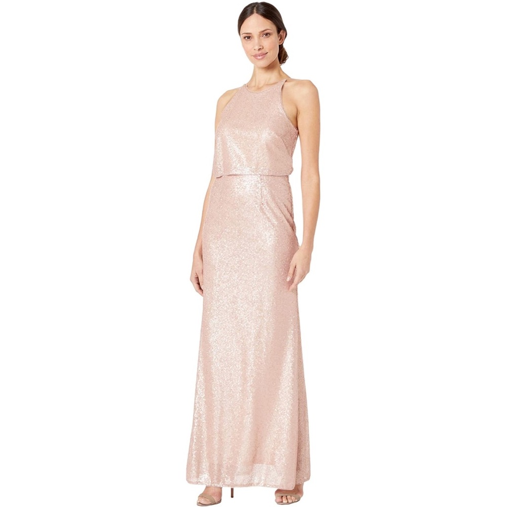 Adrianna papell sequin popover blush dress gown - Picture 1 of 4